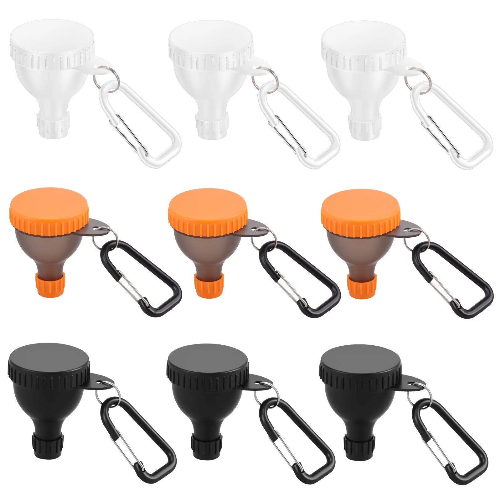 Lot de 9 entonnoirs à poudre protéinée 50 ml, mini bouteille de poudre protéinée portable avec mousqueton et bouchon renforcé pour l'entraînement, le fitness et les voyages