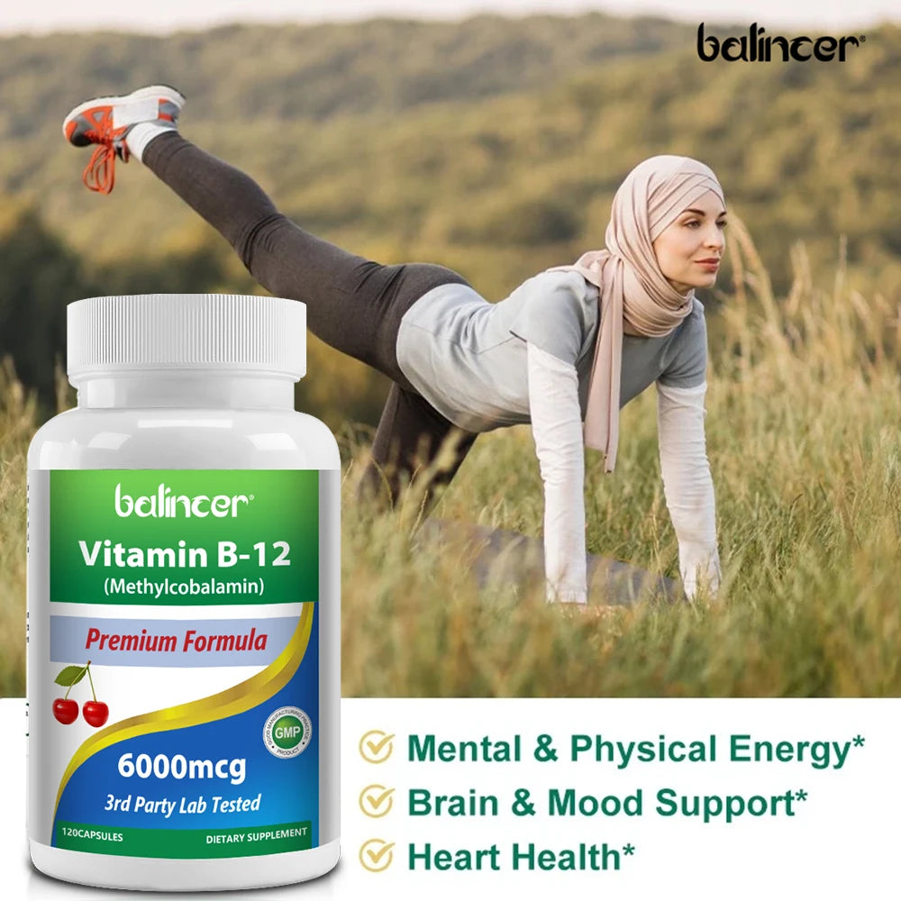 Vitamine B12 - Améliore l'humeur, améliore les fonctions cérébrales, renforce le système nerveux, augmente l'énergie, favorise le métabolisme, maintient la santé cardiaque