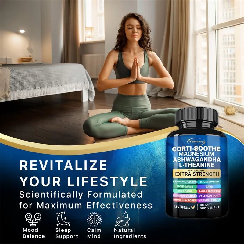 Corti-Soothe Complément de Cortisol avec Magnésium, Ashwagandha, L-Théanine - Gérer le Stress, Maintenir le Calme & Soutenir la Santé des Glandes Surrénales