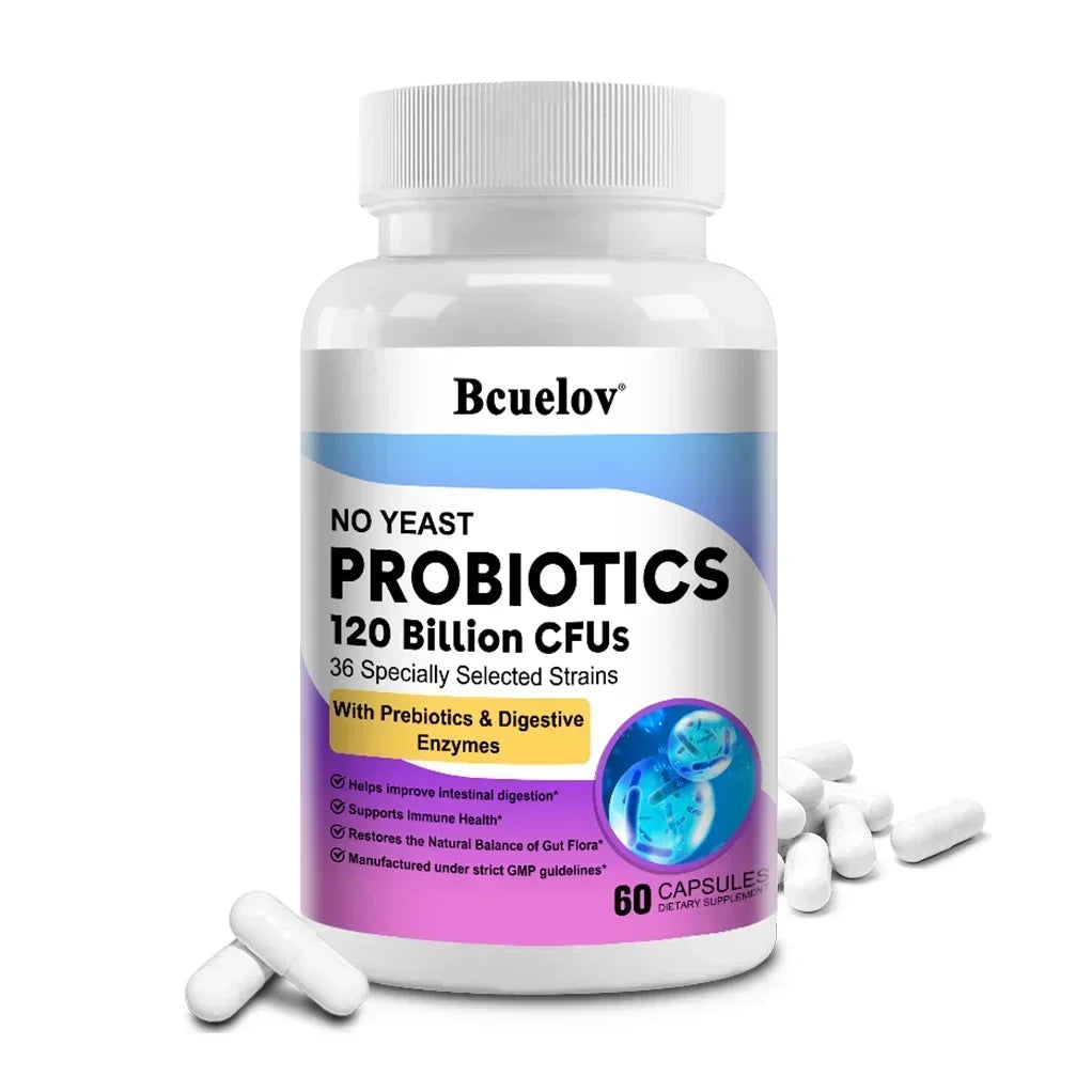 Probiotiques pour la santé digestive 120 milliards d'UFC Prébiotiques et enzymes digestives Supplément probiotique pour adultes, favorise la santé intestinale