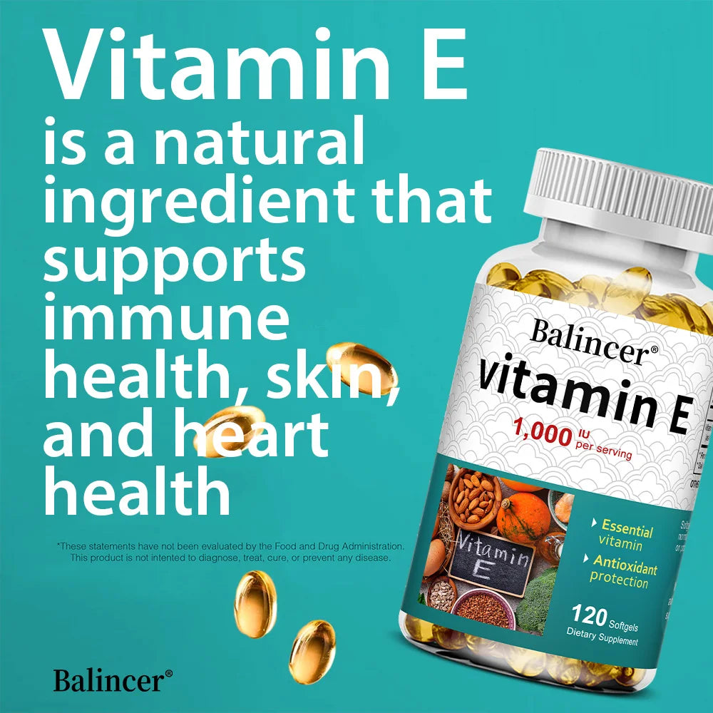 Vitamine E 1000 UI Gélule Molle - Supplément de Vitamine E, Support Antioxydant Essentiel, Soutient la Peau, le Cœur et la Santé Immunitaire