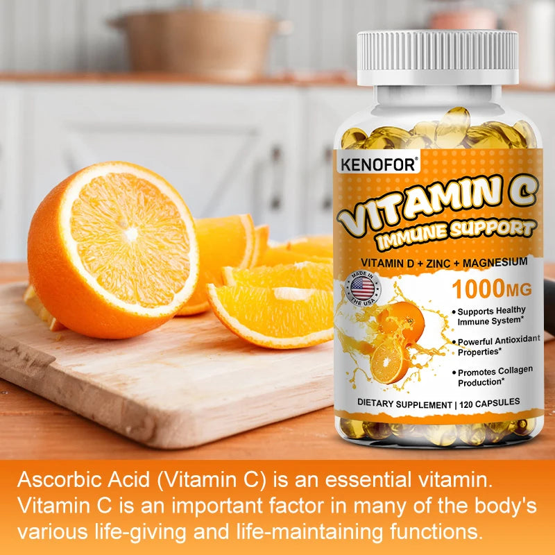 Supplément de Vitamine C pour le soutien immunitaire et la protection antioxydante, végétalien, sans OGM, sans gluten, 30/60/120 gélules