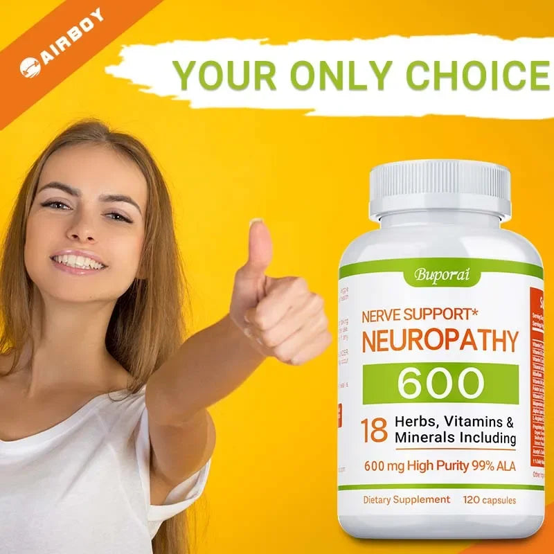 Complément de soutien contre la neuropathie 600mg - Antioxydant, favorise la santé nerveuse, l'énergie cellulaire, le métabolisme et l'anti-âge, sans OGM