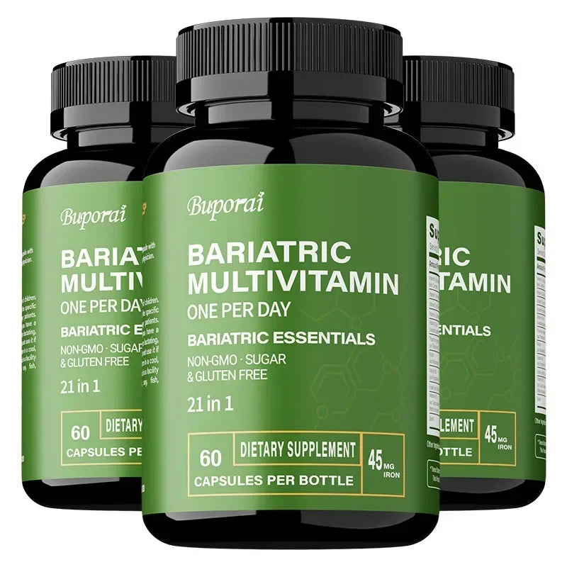 Bariatric multivitamin one per day bottle with 45mg Iron and 500mcg B12.