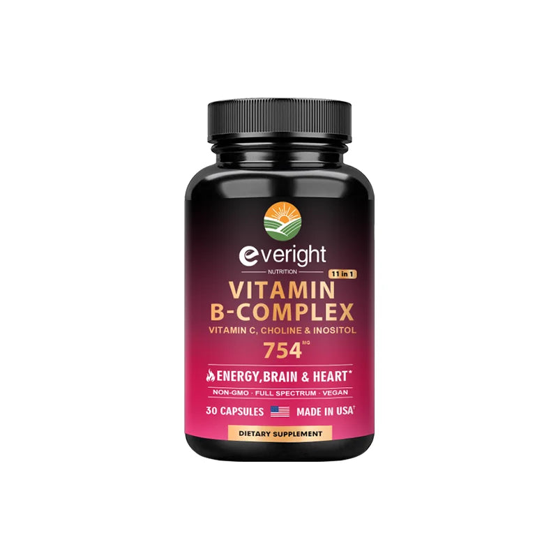 Complexe de vitamines B pour l'énergie et le soutien du cerveau et du cœur - avec B1, B2, B3, B5, B6, B7, B8, B9, B12 avec vitamine C, choline, inositol