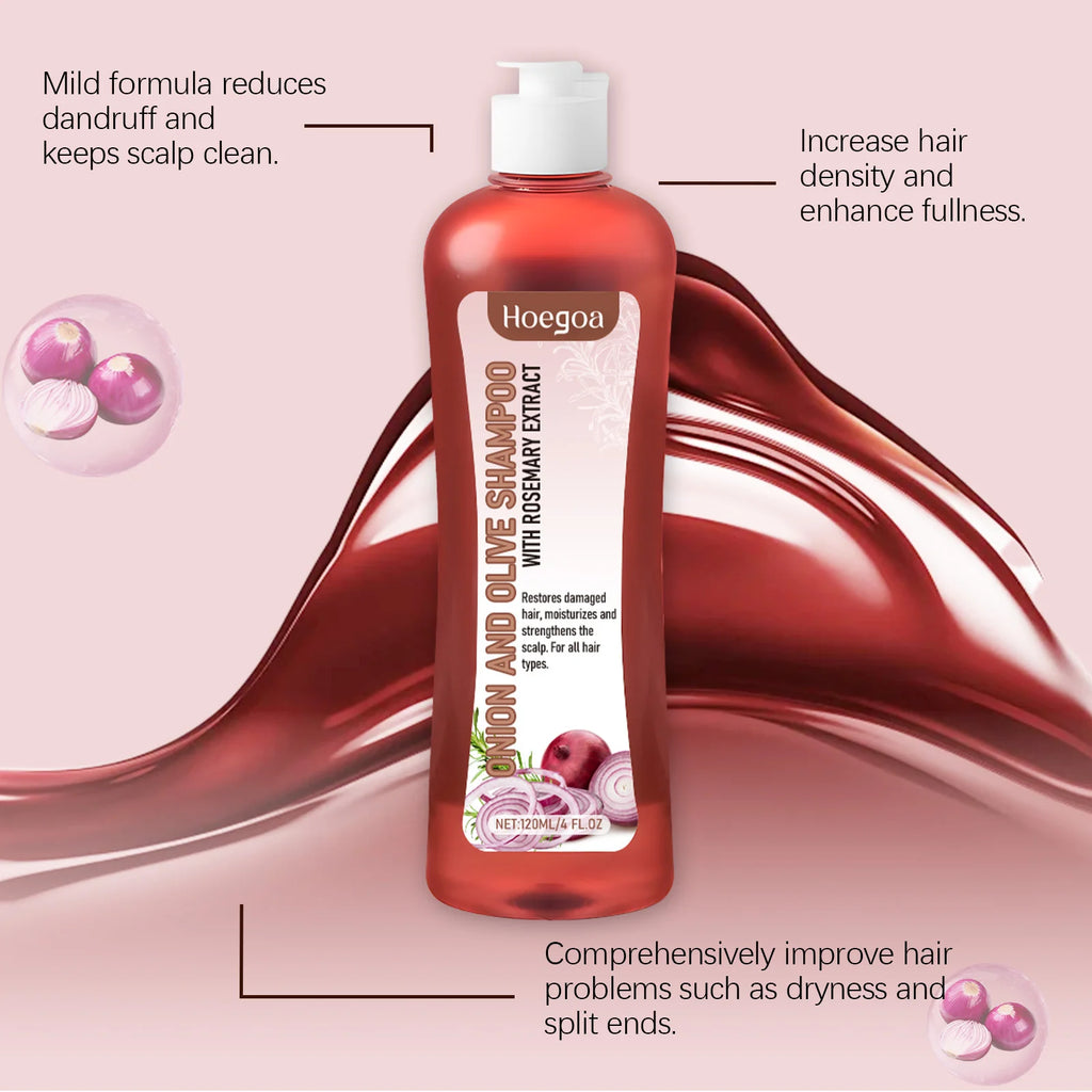 Onion rosemary hair growth shampoo 240ml bottle showing biotin and onion extracts.