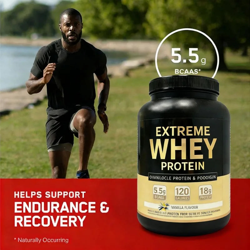 energy Vanilla whey protein muscle powder as a natural protein supplement to maintain an active lifestyle.