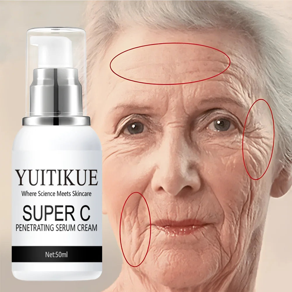 YUITIKUE Crème Sérum Vitamine C Collagène - Pour une peau plus ferme, liftée et plus lisse, formule pénétrante, 50ml