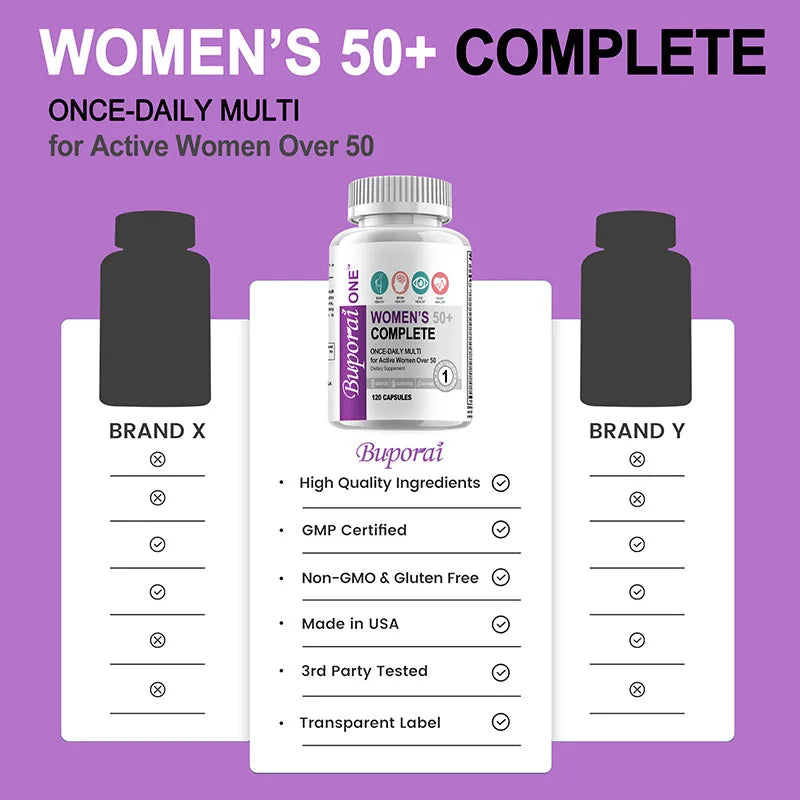 Multivitamine complète pour femmes de 50 ans et plus - Soutient la santé du cerveau, du cœur, du système digestif et immunitaire et stimule le métabolisme