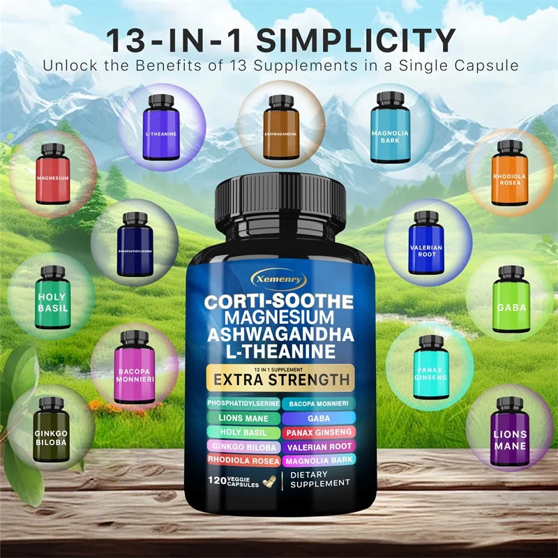 Corti-Soothe Complément de Cortisol avec Magnésium, Ashwagandha, L-Théanine - Gérer le Stress, Maintenir le Calme & Soutenir la Santé des Glandes Surrénales