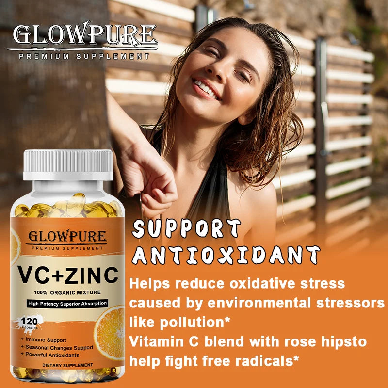 Vitamine C et Zinc pour le soutien immunitaire et antioxydant - Favorise le métabolisme, le blanchiment de la peau et l'anti-âge