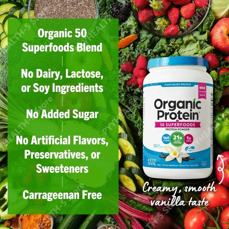 Organic plant based protein powder US-origin quality and purity assurance.