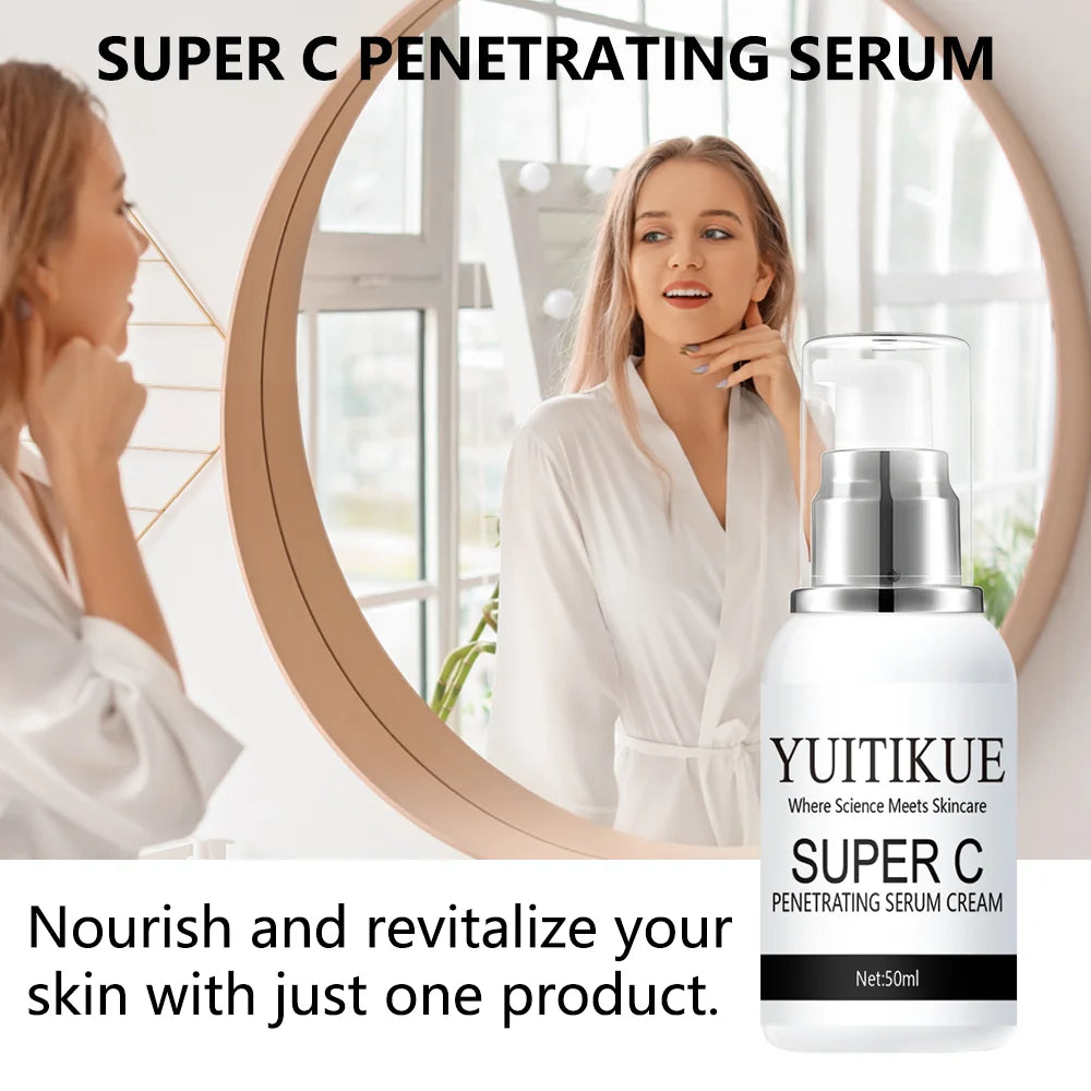 YUITIKUE Crème Sérum Vitamine C Collagène - Pour une peau plus ferme, liftée et plus lisse, formule pénétrante, 50ml