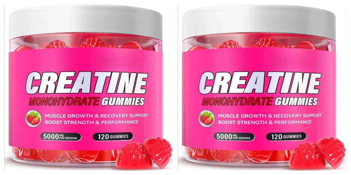 Creatine monohydrate gummies for muscle growth 60 count jar for muscle support.
