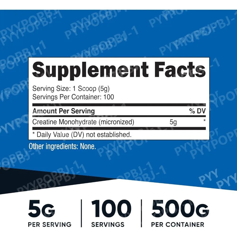 Créatine Monohydrate Poudre Micronisée 500G 5000mg Par Portion 5g 100 Portions 17.9 Oz