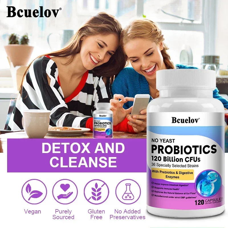 Probiotiques 120 Milliards UFC 36 Souches Contient des Prébiotiques et des Enzymes Digestives pour la Digestion et le Soutien Immunitaire Vegan, Sans OGM