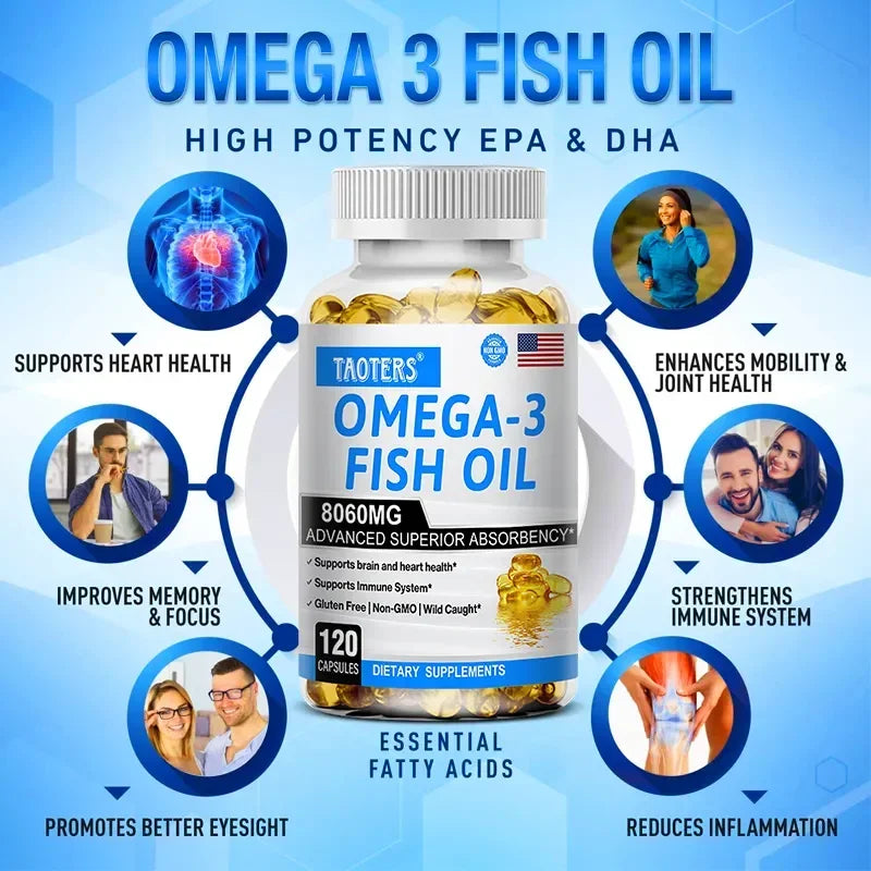 Huile de poisson Oméga 3 - Aide à améliorer la vue, les articulations, antioxydant, améliore la santé de la peau, la fonction cérébrale et soutient l'immunité