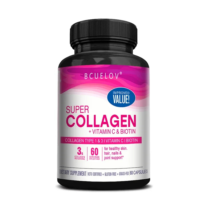 Biotin collagen vitamin c capsules for lean muscle tissue and bone strength