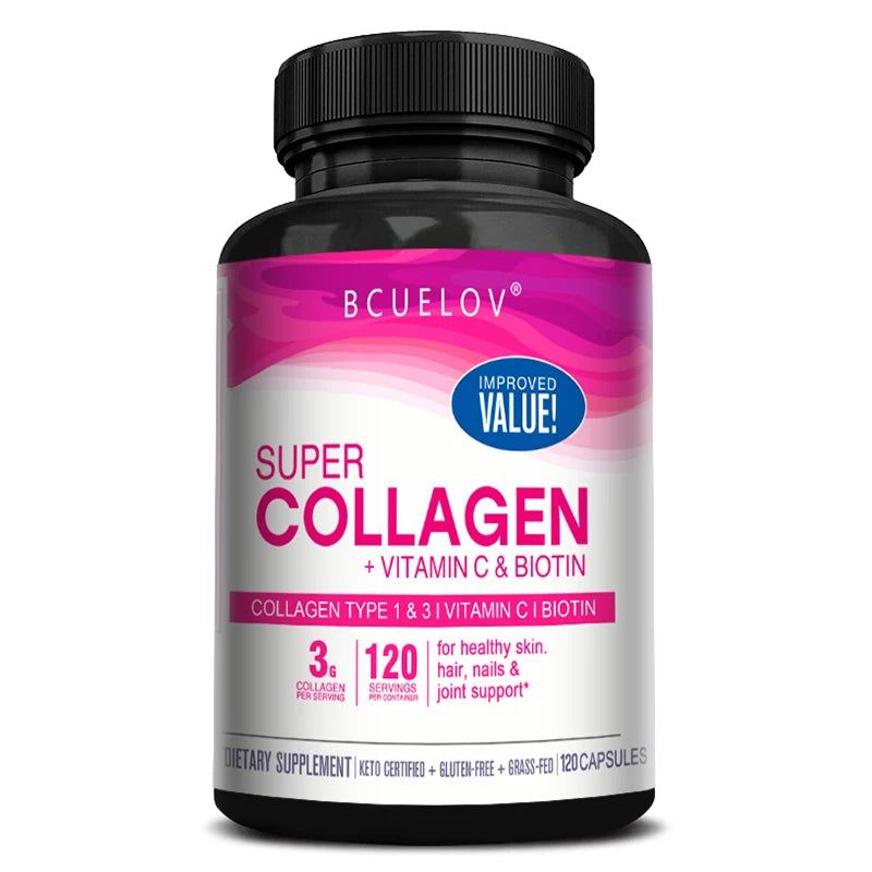 Biotin collagen vitamin c capsules for unisex adult daily nutrition and energy.