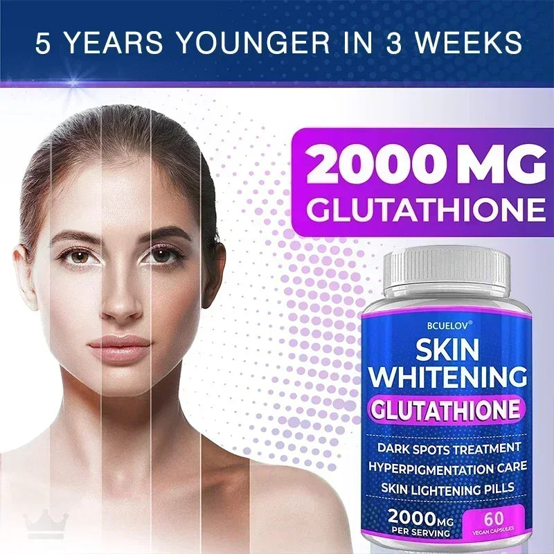 Blanchiment de la peau au glutathion - Supplément de glutathion 2000 mg - Antioxydant anti-âge, complément nutritionnel pour la peau