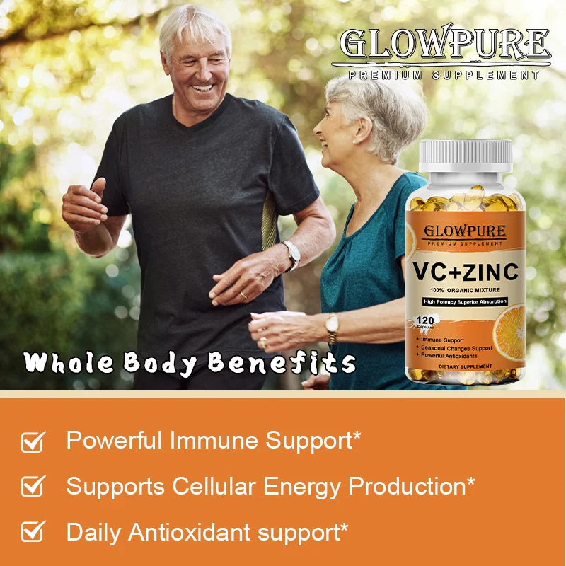 Vitamine C et Zinc pour le soutien immunitaire et antioxydant - Favorise le métabolisme, le blanchiment de la peau et l'anti-âge