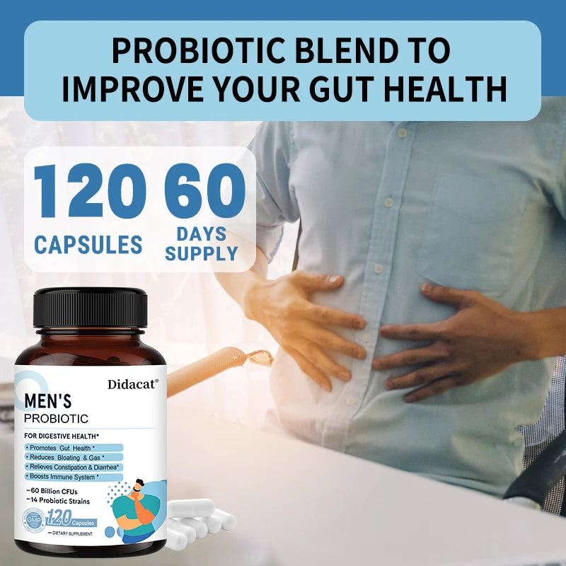 Probiotiques de Lactobacillus pour hommes Enzymes digestives et fibres prébiotiques Santé digestive plus efficace Santé immunitaire intestinale