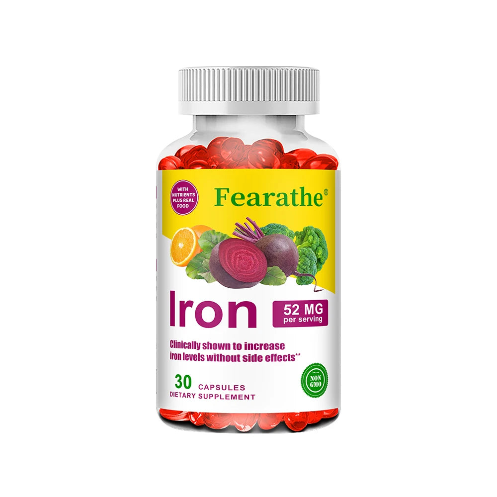 Supplément de Fer et Vitamine C - Booste l'Énergie, la Concentration et la Fonction Immunitaire, Soutient les Globules Rouges, Améliore l'Immunité, Sans OGM