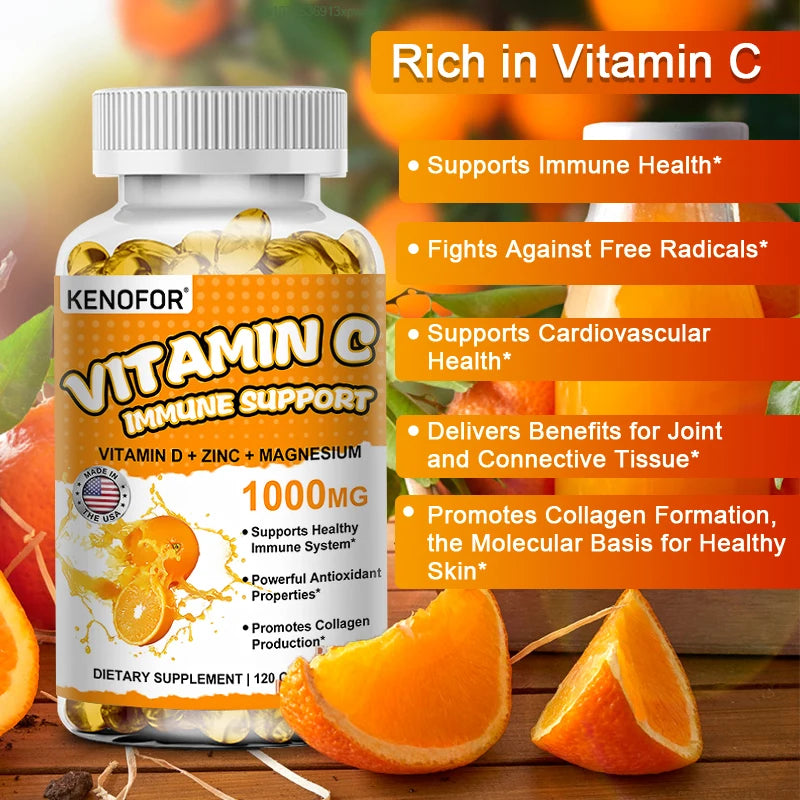Supplément de Vitamine C pour le soutien immunitaire et la protection antioxydante, végétalien, sans OGM, sans gluten, 30/60/120 gélules