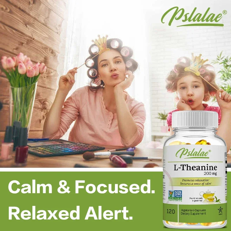 Gélules de L-Théanine 200 mg, 120 Suppléments Végétariens Soulage le Stress Soutient une Humeur Saine et Améliore la Concentration