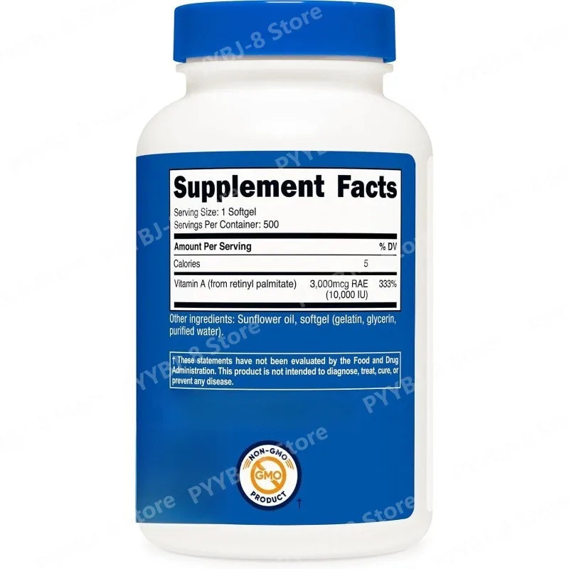 Capsule de Vitamine A 10 000 UI avec Glycérol Aide à Maintenir le Système Immunitaire, les Os et la Santé de la Peau Sans OGM Sans Gluten 500 Comprimés