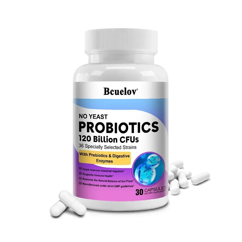 Probiotiques 120 Milliards UFC 36 Souches Contient des Prébiotiques et des Enzymes Digestives pour la Digestion et le Soutien Immunitaire Vegan, Sans OGM