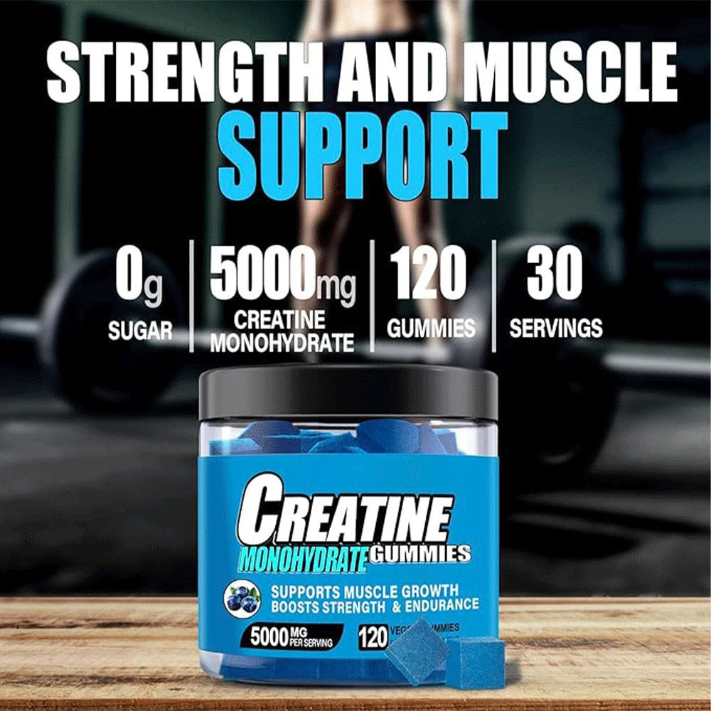Gummies de créatine monohydrate pour hommes et femmes, soutien de la concentration, des muscles, de la force, de la récupération, de la santé cognitive et de la mémoire - Végan