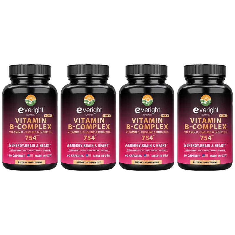 Complexe de vitamines B pour l'énergie et le soutien du cerveau et du cœur - avec B1, B2, B3, B5, B6, B7, B8, B9, B12 avec vitamine C, choline, inositol