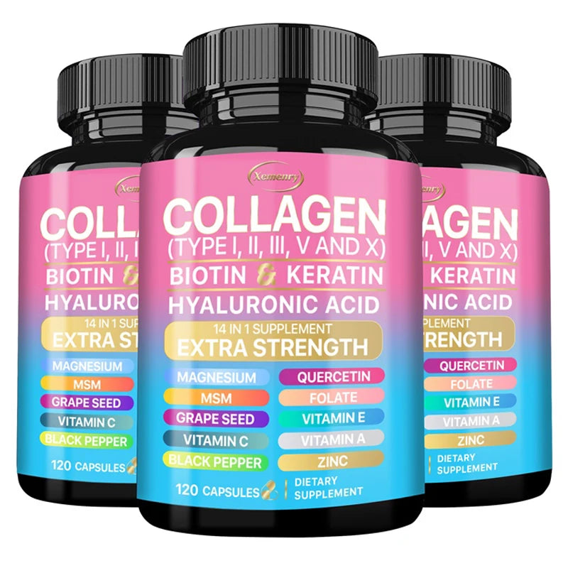 Complément de collagène - Soutient les soins de la peau, les ongles, les cheveux, les antioxydants et le système immunitaire
