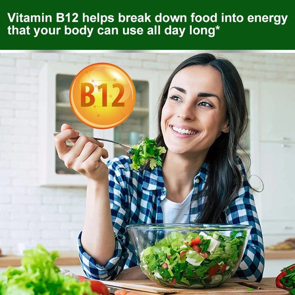 Vitamine B12 - Améliore l'humeur, améliore les fonctions cérébrales, renforce le système nerveux, augmente l'énergie, favorise le métabolisme, maintient la santé cardiaque
