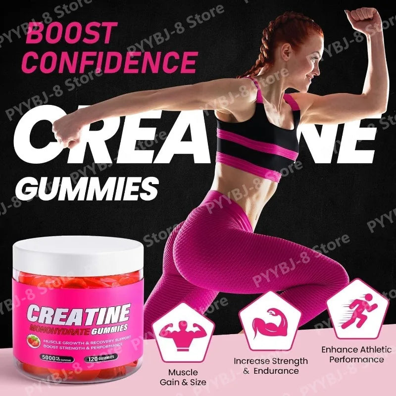 Creatine monohydrate gummies for muscle growth supplement facts with creatine levels.