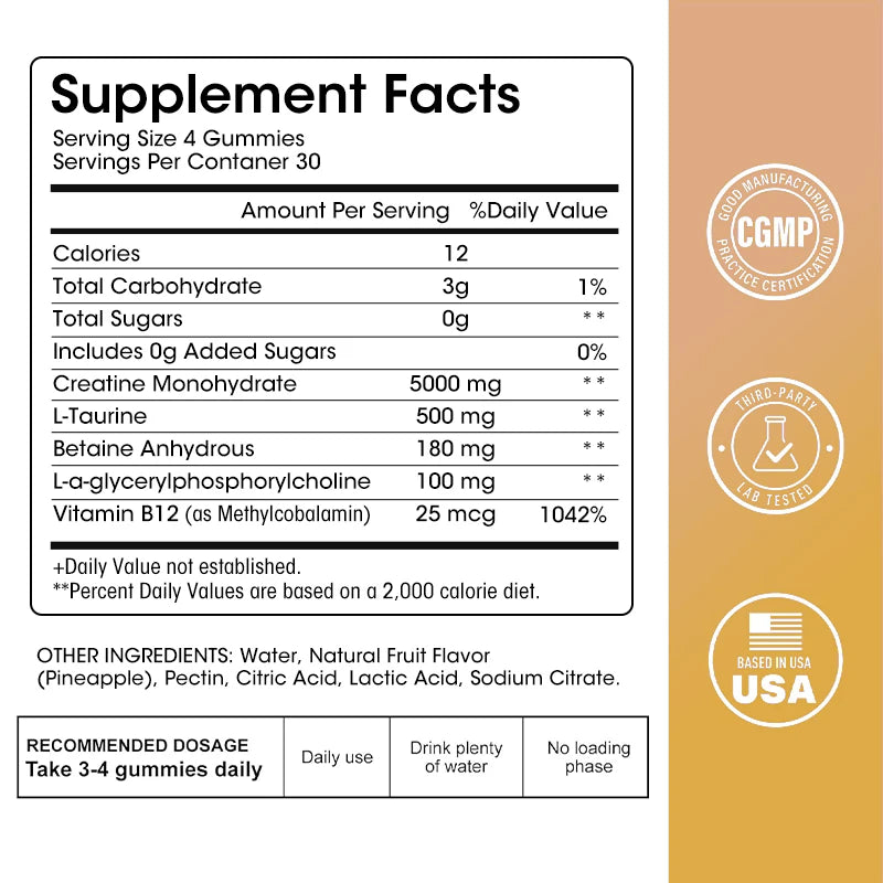 Kexinsh Creatine Gummies Monohydrate de Créatine 5000mg Booster d'Énergie Améliore la Force, l'Énergie, l'Endurance, Améliore l'Endurance