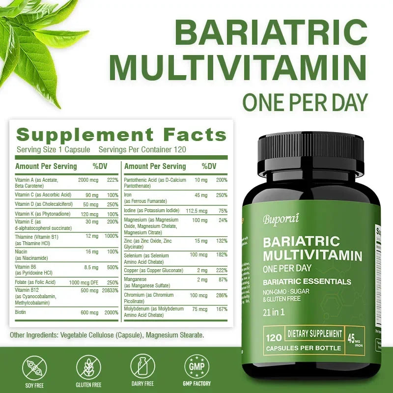 Bariatric multivitamin one per day designed for the natural recovery of an active life.