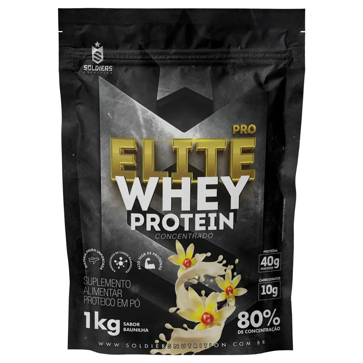 High protein whey concentrate 900g bag with 80 percent protein concentration highlight.