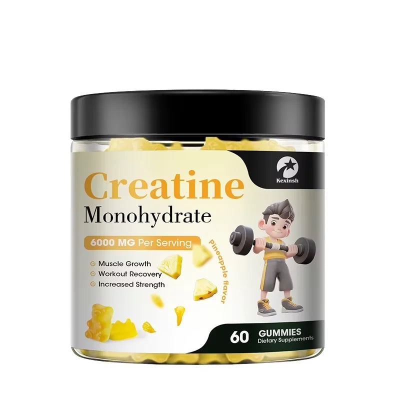 Kexinsh Gommes de créatine monohydrate 6000mg Créatine à croquer sans sucre pour la force musculaire, le développement musculaire et le boost d'énergie