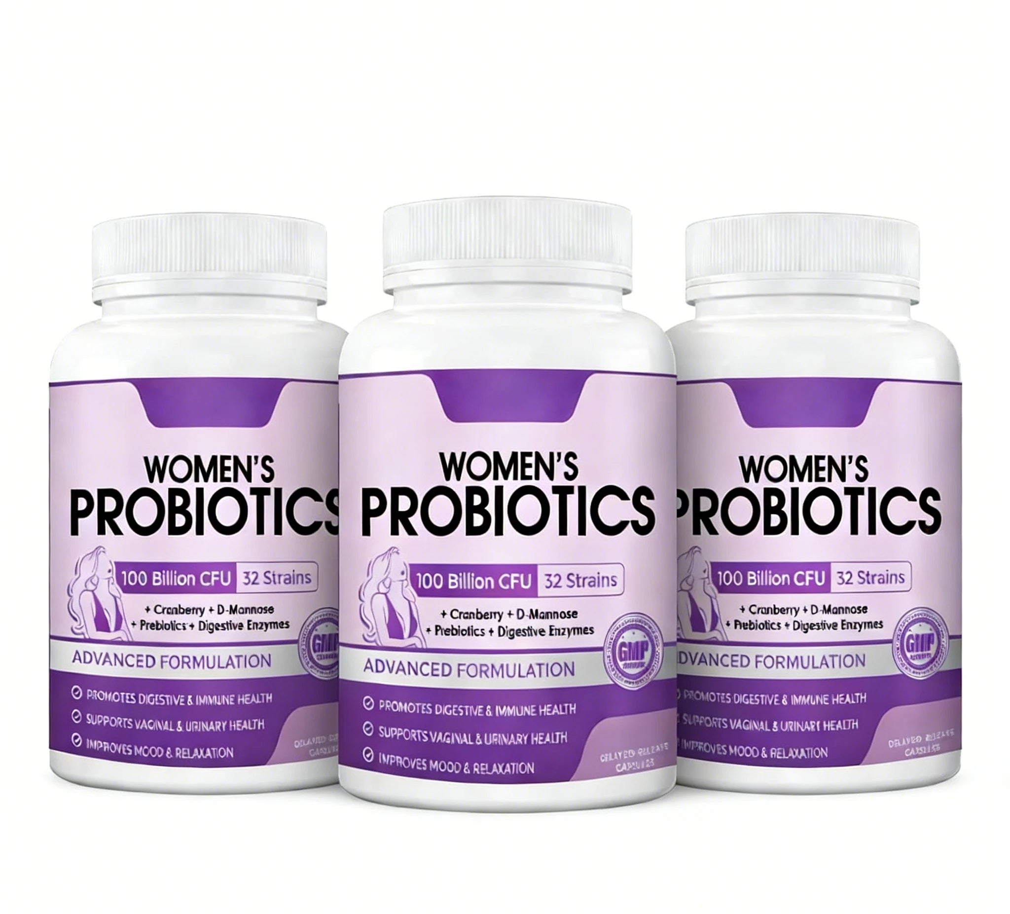 Probiotiques pour la santé digestive des femmes avec enzymes, prébiotiques, probiotiques vaginaux, 100 milliards d'UFC pour la santé intestinale