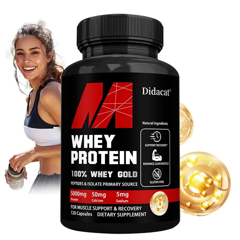 High potency whey protein capsules by Didacat for post-workout athletic recovery.