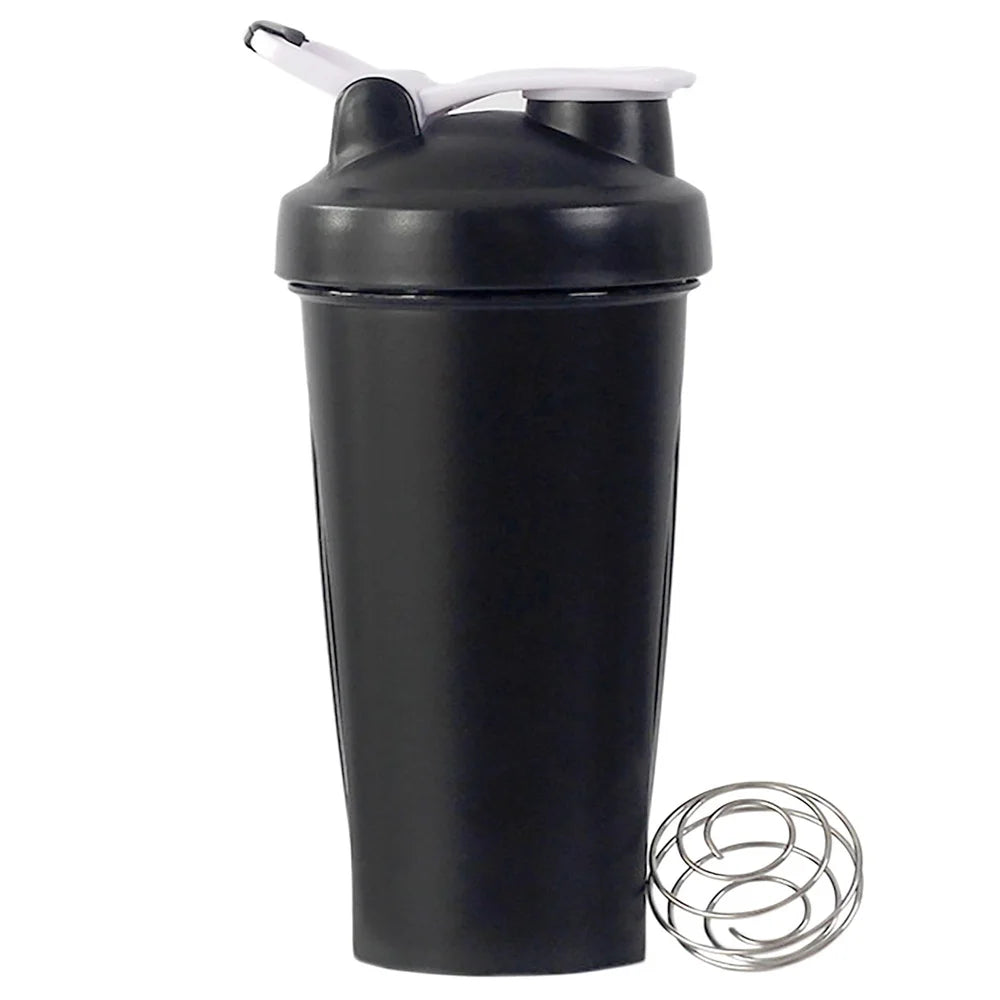 1x Shaker de protéines portable 600ml Bouteille de fitness avec boule mélangeuse en fil pour les amateurs de fitness, les athlètes, parfait pour la salle de sport en extérieur