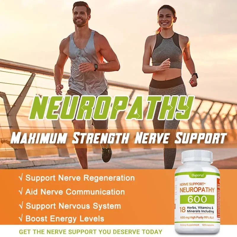 Complément de soutien contre la neuropathie 600mg - Antioxydant, favorise la santé nerveuse, l'énergie cellulaire, le métabolisme et l'anti-âge, sans OGM