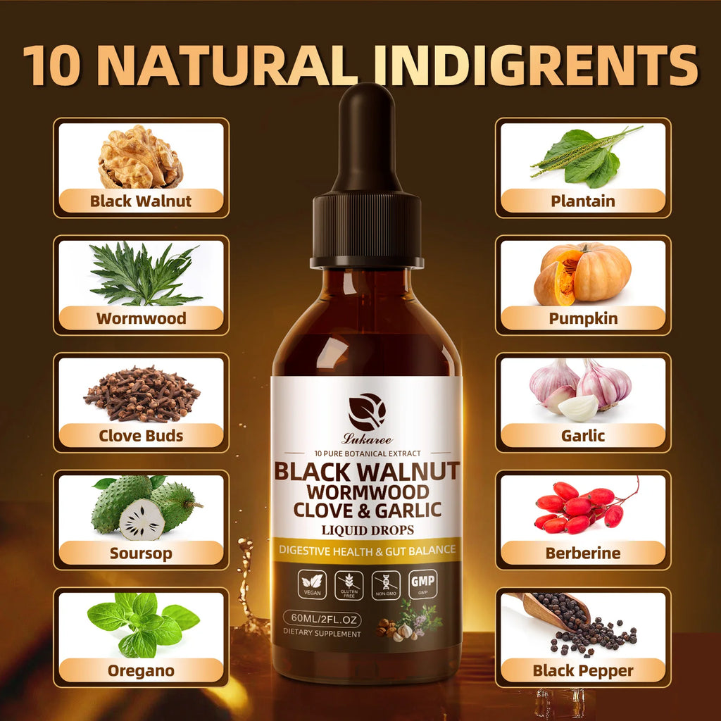 Black walnut wormwood tincture for natural health benefits in daily life.