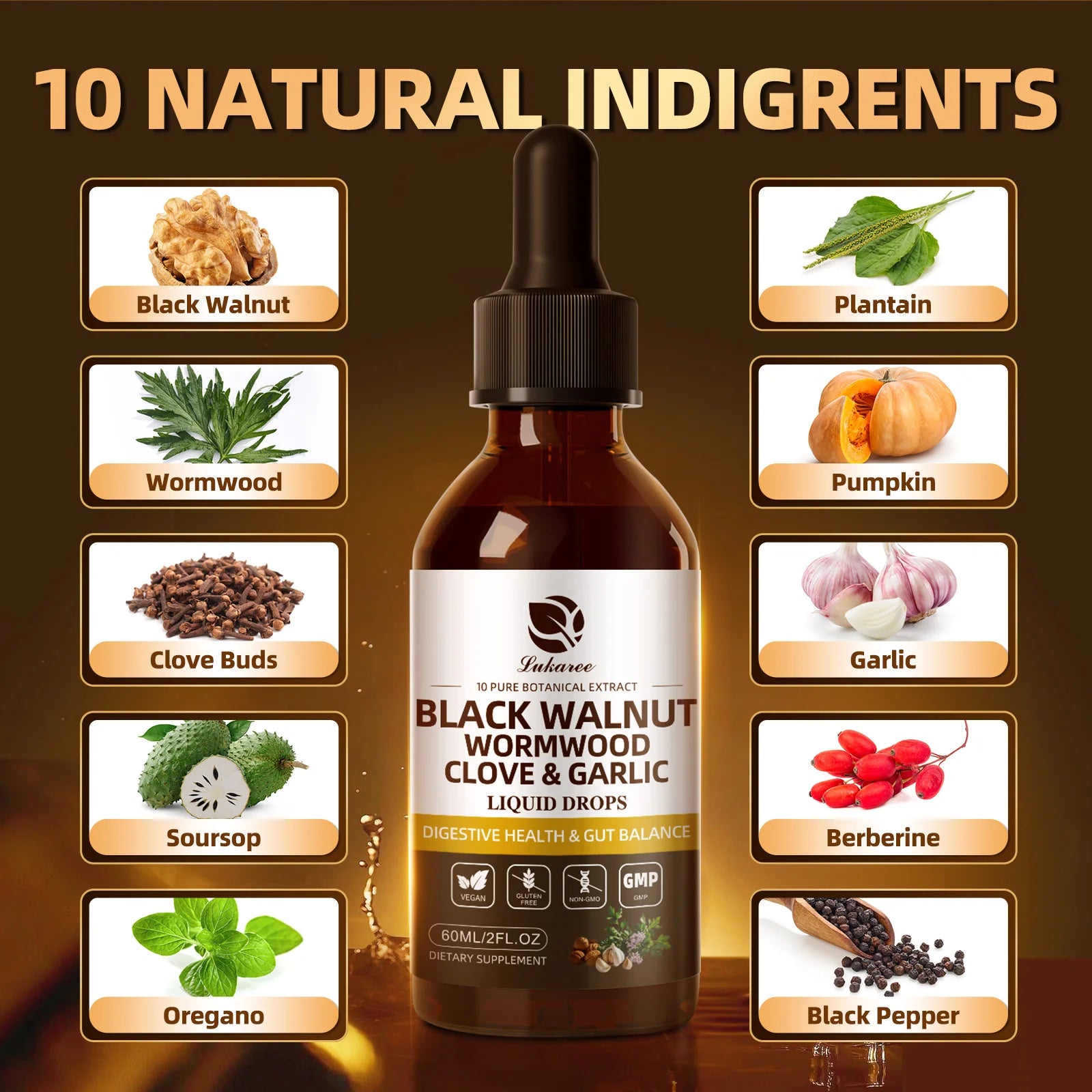 Black walnut wormwood tincture for natural health benefits in daily life.