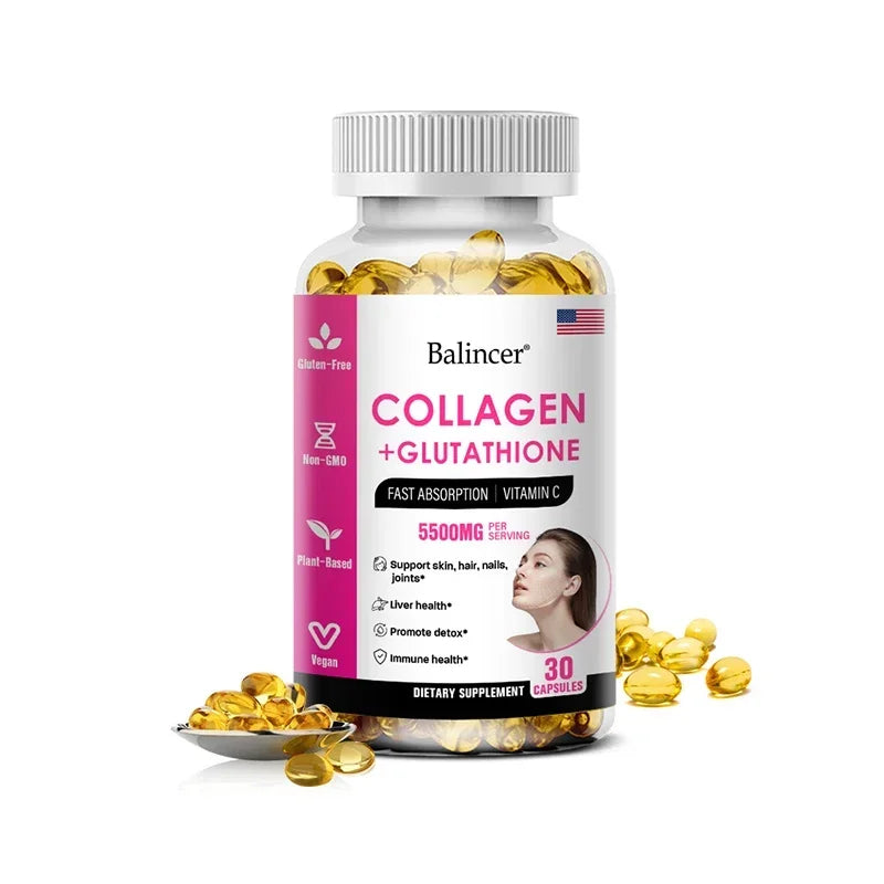 Complément de glutathion et de collagène, capsules blanchissantes antioxydantes, santé de la peau, nutrition profonde de la peau
