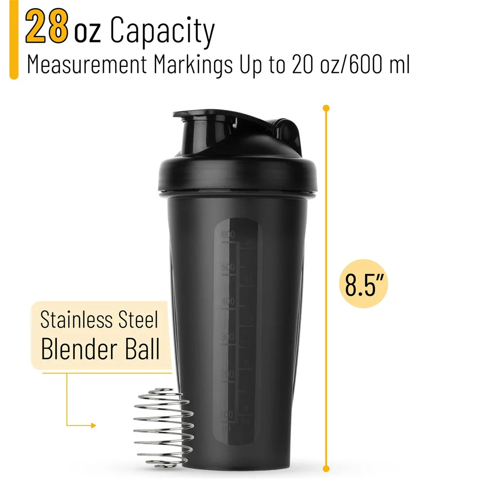 1x Shaker de protéines portable 600ml Bouteille de fitness avec boule mélangeuse en fil pour les amateurs de fitness, les athlètes, parfait pour la salle de sport en extérieur