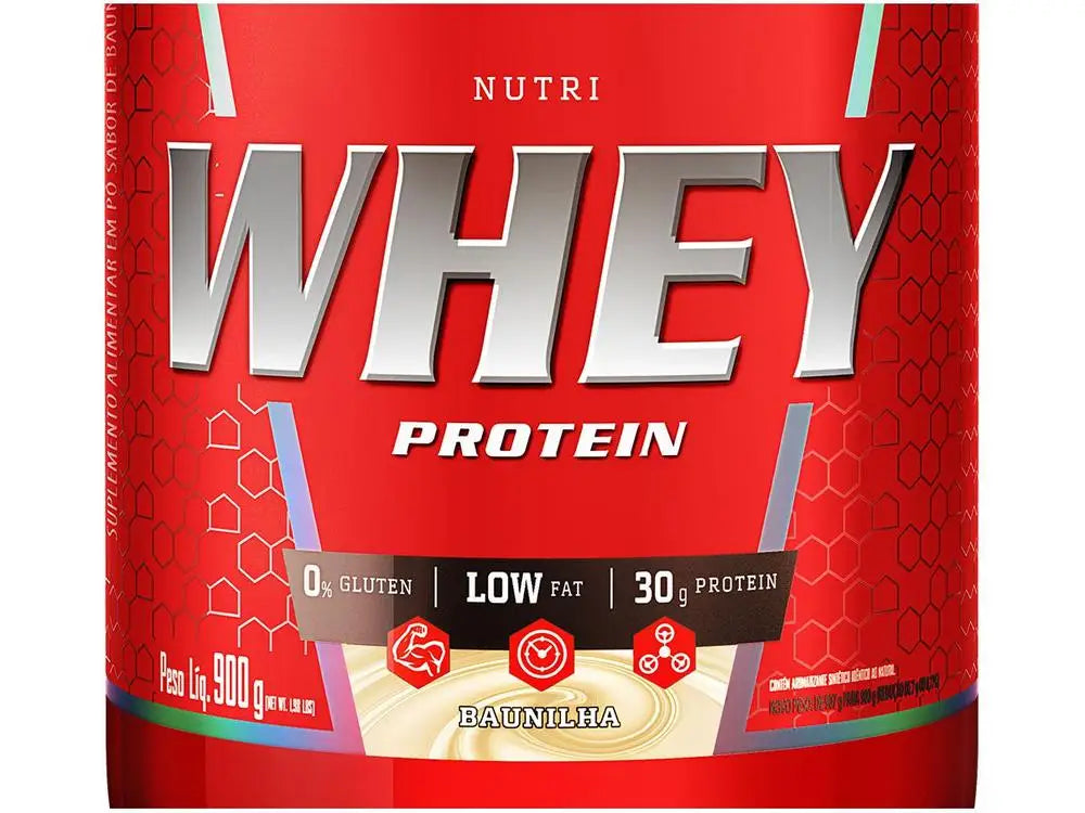 Concentrated whey protein powder ingredients list highlighting gluten-free formula.