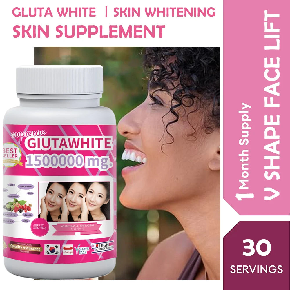 GLUTA WHITE 1500000MG Glutathion Complément Éclaircissant Anti-âge, Protection UV, Unification du Teint et des Cicatrices 30 Gélules Molles